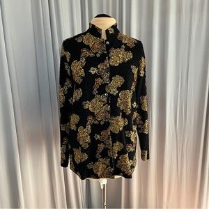 Coldwater Creek Button Down Gold Metallic Floral Long Sleeve Shirt